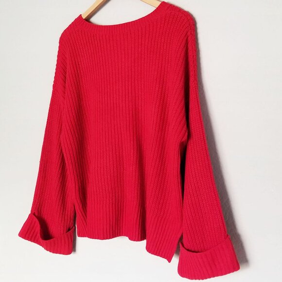 Sanctuary Red Crewneck Wide Cuffed Long Sleeves Pullover Sweater Jumper Size M - Picture 13 of 14